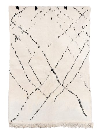 BERBERE - Tapis berbère original marocain laine noir blanc Mamounia 200x300