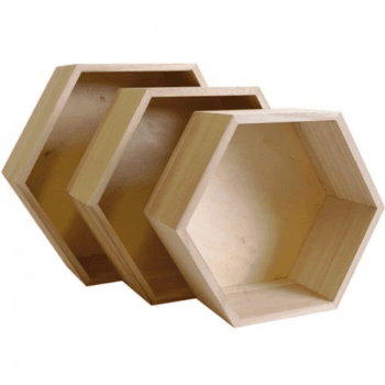 HEXAGONE - 3 étagères hexagone en bois