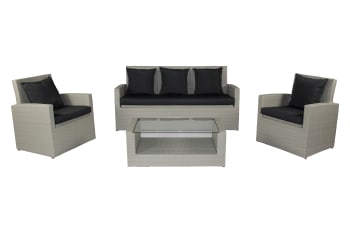 Pvc-confort - 5-Sitzer-Gartenmöbel, Kunstharzgeflecht, grau