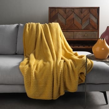 MARA - Plaid jaune fleece 150x200 cm avec motif
