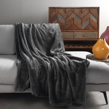 MARA - Plaid gris fleece 150x200 cm avec motif