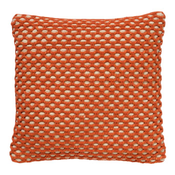 DENLEY - Coussin - orange doux 45x45 cm avec un motif à carreaux