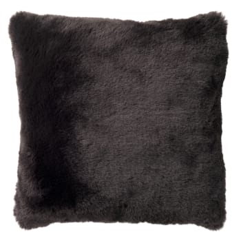 Zaya - Coussin - noir fausse fourrure 45x45 cm uni