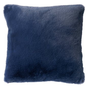 ZAYA - Coussin - bleu fausse fourrure 45x45 cm uni