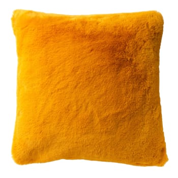 Zaya - Coussin - jaune fausse fourrure 45x45 cm uni