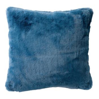 ZAYA - Housse de coussin bleu fausse fourrure-45x45 cm uni