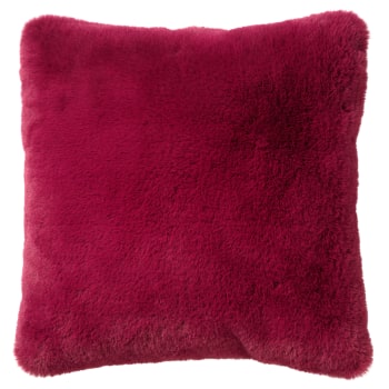 ZAYA - Housse de coussin rouge fausse fourrure-45x45 cm uni