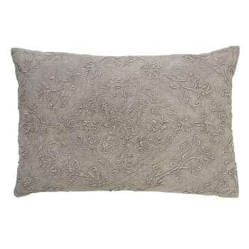 EVY - Housse de coussin gris en coton-40x60 cm avec motif fleuri