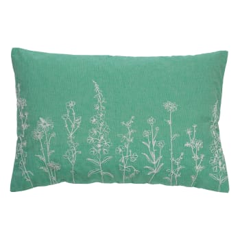 MADELIN - Housse de coussin vert en coton-40x60 cm avec motif fleuri