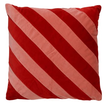 PEBBE - Coussin - rouge en velours 45x45 cm avec motif rayé