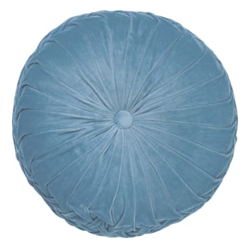 KAJA - Coussin rond bleu en velours 40 cm uni