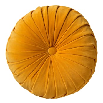 KAJA - Coussin rond jaune en velours 40 cm uni
