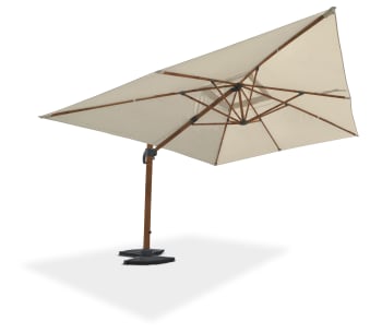 Sevilla - Sonnenschirm mit exzentrischem Fuß, Stahl in Holzoptik, grauem Stoff
