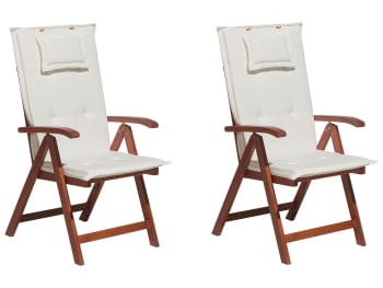Toscana - Lot de 2 chaises de jardin avec coussins blanc cassé