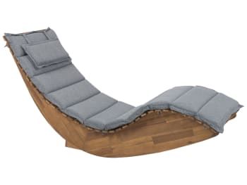Brescia - Chaise longue en bois naturel et coussin gris