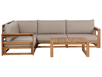 Timor - Lounge Set für 4 Personen aus Akazienholz, heller Holzfarbton