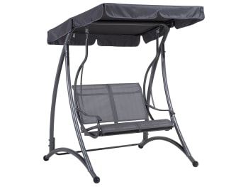 Dondolo Da Giardino Outsunny 3 Posti - Con Tettuccio Regolabile, Metallo, Textilene, Nero - Foto 7