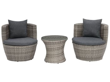 Capri - Set de jardin table et 2 fauteuils en rotin gris