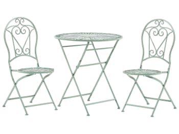 Trento - Ensemble de terrasse bistrot table et 2 chaises vertes