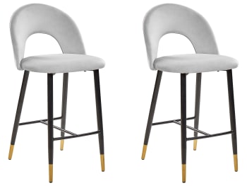 Falton - Lot de 2 chaises de bar en velours gris