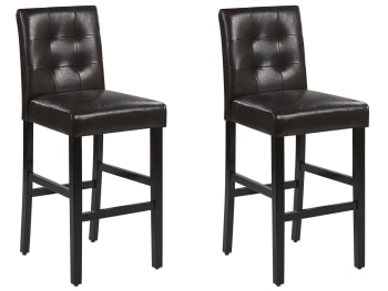 Madison - Lot de 2 chaises de bar en cuir PU marron