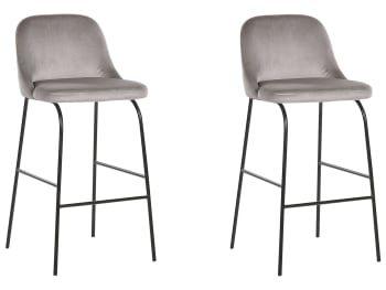 Nekoma - Lot de 2 chaises de bar en velours gris