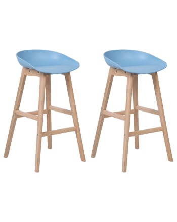 Micco - Conjunto de 2 sillas de bar azul claro madera clara
