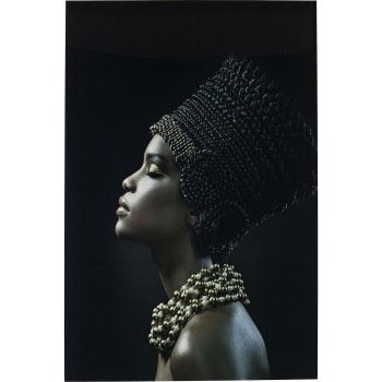 Royal headdress - Tableau femme africaine profil en verre 100x150
