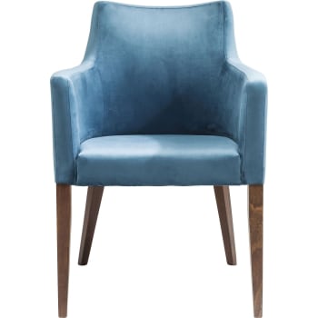 Mode - Chaise avec accoudoirs en velours bleu pétrole et hêtre laqué