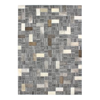 Cuir - Tapis en cuirs recyclés motif mosaïque gris 120x170
