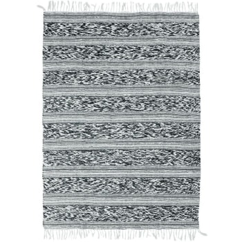 Terra - Tapis 100% coton bande relief blanc-noir 120x170