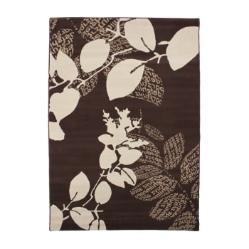 Massai - Tapis motifs feuilles et textes chocolat et crème 160x230