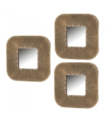 OR - Set de 3 espejos cuadrados de PVC sintético dorados