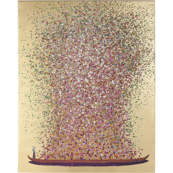 Touched fleurs - Leinwandbild Boot mit Blüten, gold und pink, 120x160cm