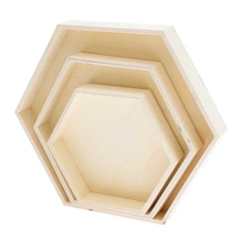 HEXAGONES - 3 bandejas hexagonales de madera 100% fsc