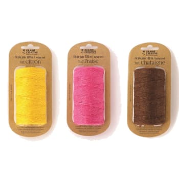 BOBINE - 3 bobines de fil de jute jaune rose marron 100mx2mm