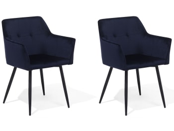 Jasmin - Lot de 2 chaises en velours bleu foncé