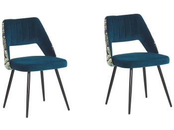 Ansley - Lot de 2 chaises de salle à manger en velours bleu