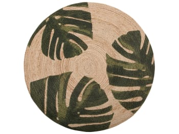 Incik - Tapis rond à motif végétal beige et vert D140cm