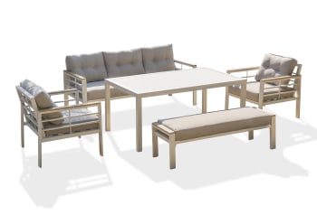 Cayenne - Ensemble repas de jardin 7 places en aluminium