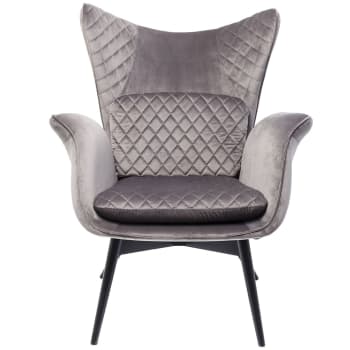 Tudor - Fauteuil en velours gris et hêtre laqué