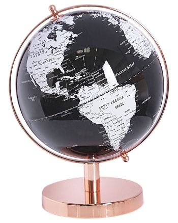 GLOBO TERRAQUEO NEGRO CON PLATA BASE CROMADA 14CM. ESTUDIANTES GLOBOS