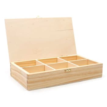 TISANE - Caja de té de madera, 6 compartimentos, para decorar - 30 x 16 x 6 cm