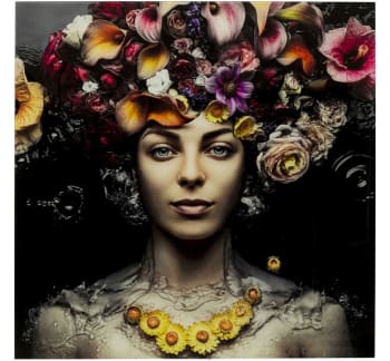 Flower Art - Glasbild Frau mit Blumen, mehrfarbig, 120x120cm