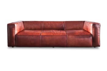 Krieger - Sofá vintage de 3 plazas de cuero rojo