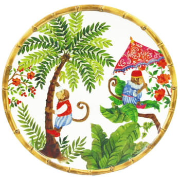 Singes de bali - Grande assiette plate en mélamine décorée de singes de Bali Ø 28 cm