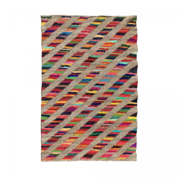 Rainbow jute et fil recycle - Tapis kilim en jute Fait main 60x110 Multicolore
