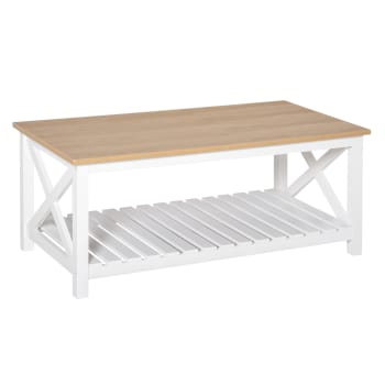 Table basse rectangulaire étagère à lattes plateau chêne clair blanc