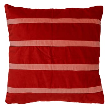 PEMM - Coussin - rouge en velours 45x45 cm avec motif rayé