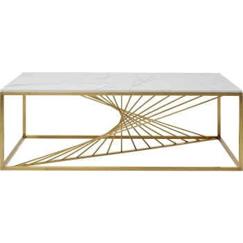 Artmarble - Table basse en verre effet marbre et acier doré